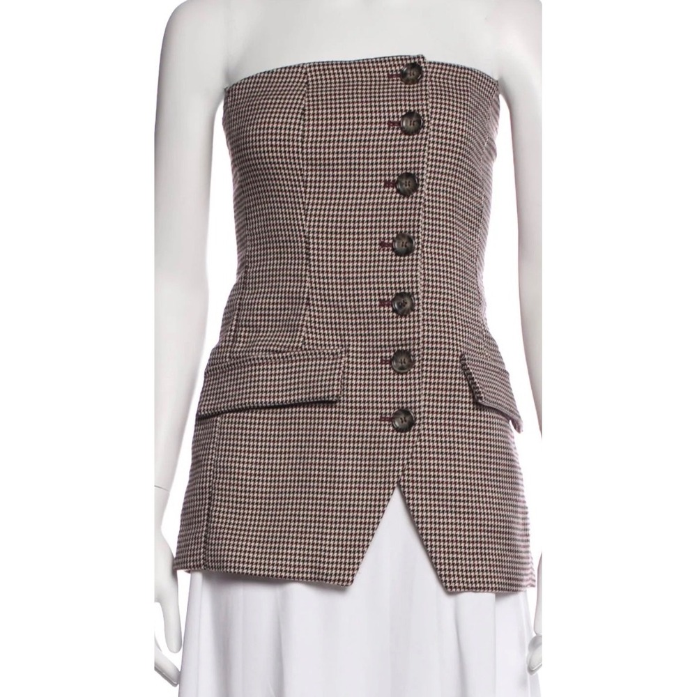 Favorite Daughter Houndstooth Strapless Corset Top Burgundy Cream Size 6 NWOT